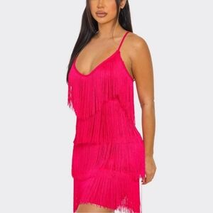 NEW NWT Vibrant Hot Pink Fringe Flapper Dress Medium